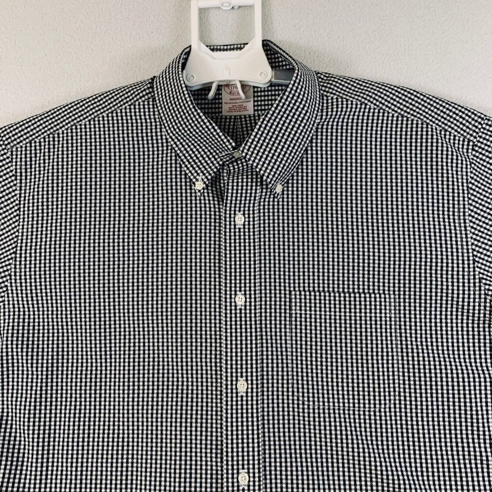 Brooks Brothers Madison Fit Non-Iron Men's 17.5 35 Black Gingham Button Up Shirt - Picture 4 of 9